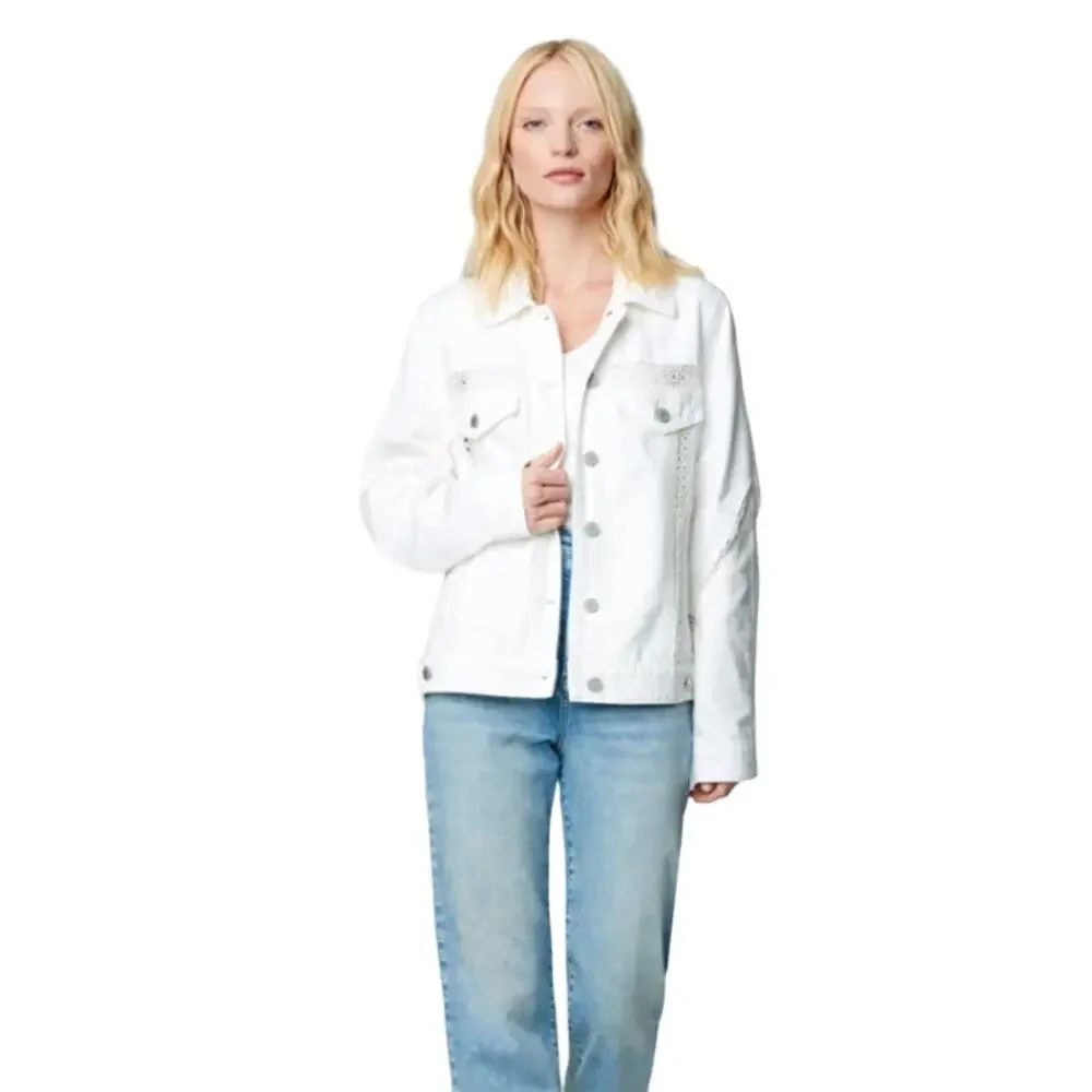 Blank NYC White Denim and Lace Jacket Size Medium - Picture 4 of 16